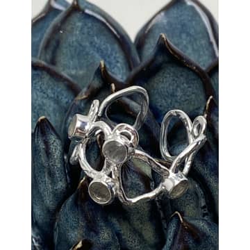 Azuni London Thalia Small Silver Sculptural Ring In Labradorite In Metallic