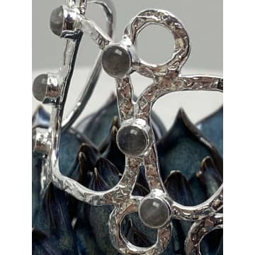 Azuni London Sculptural Silver Bangle With Labradorite In Metallic