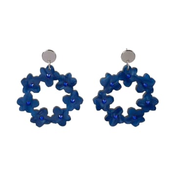Toolally - Crystal Blossom Hoop Earrings In Blue