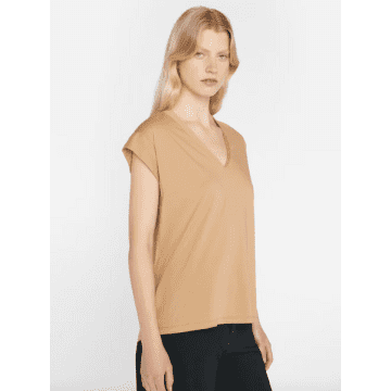 Shop Frame Le Mid-rise Camel V-neck T-shirt
