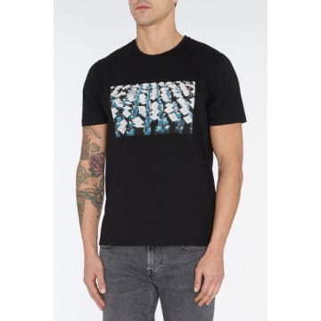 7 For All Mankind Black Photographic T Shirt With Graduation Printed