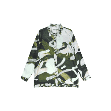 Munthe Aseia Artist Print Silk Shirt Size: 12, Col: Army