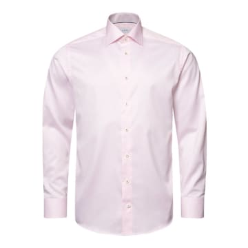 Eton Slim Fit Pink Signature Twill Shirt With Contrast Geometric Trim