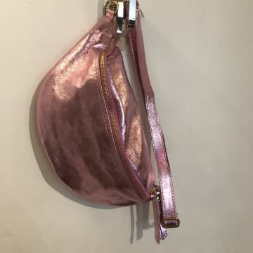 Cinnamon Paris Pink Metallic Leather Banana Bag