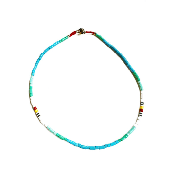 The Aloft Shop Turquoise & Rainbow Beaded Necklace In Blue