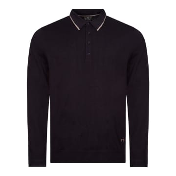Paul Smith Long Sleeve Knitted Polo Shirt In Blue