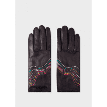 Paul Smith Leather Gloves With Swirl Stitch Detail Size: L, Col: Navy In Blue