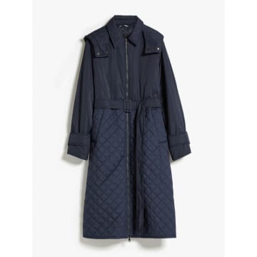 Max Mara Olga Quilted Lighweight Coat Size: 14, Col: Navy In Blue