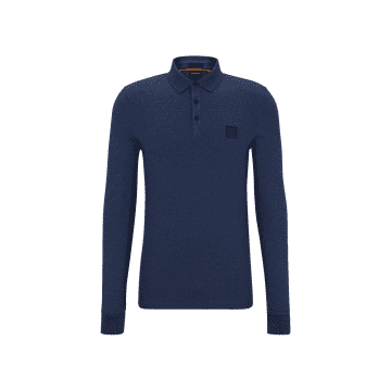 Hugo Boss Boss Passerby Long Sleeve Cotton Stretch Polo Shirt Size: M, Col: Navy In Blue