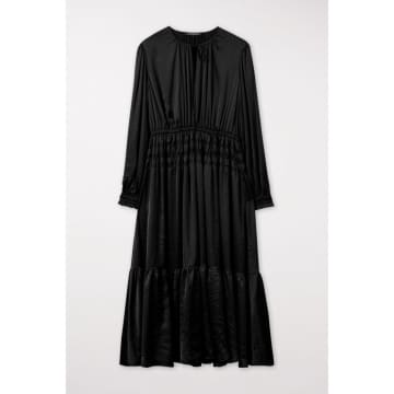 Luisa Cerano Elastic Waist Detail Satin Midi Dress Size: 8, Col: Black