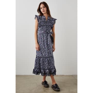 Shop Rails Sofie Mirco Floral Print Frill Sleeves Dress Col: Navy Multi, Si In Blue