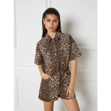 Refined Department Leopard Soy Denim Playsuit In Animal Print