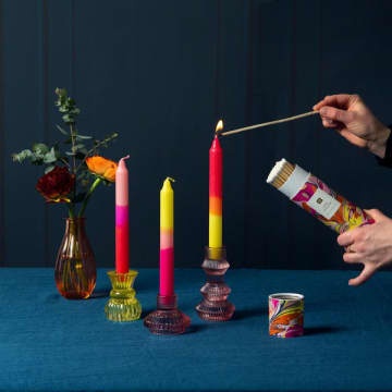 Talking Tables Dinner Candlesticks & Glass Candle Holder, 150g, Green/Blue