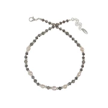 Hot Tomato Grey Silver And Pearl A Line Of Pearls Facetted Beads Necklace