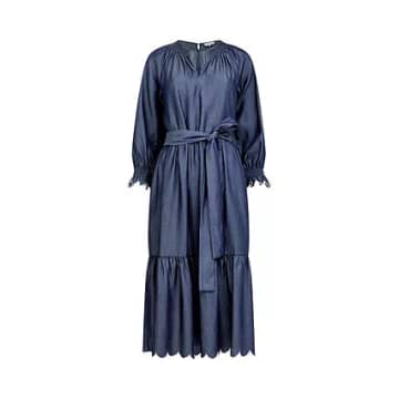 Great Plains Tiered Midi Stitched Chambray Dress Dark Indigo