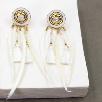 Tempest Designs Feather, Crystal & Tassels Boho Style Earrings