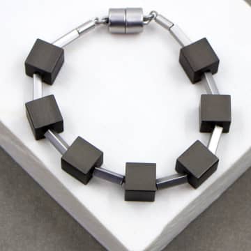 Tempest Designs Contemporary Gunmetal Grey Cube Bead Bracelet