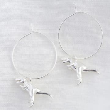 Lisa Angel T-rex Dinosaur Hoop Earrings | Silver In Metallic