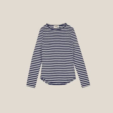 Ymc You Must Create Charlotte Long Sleeved T Shirt Navy/ White In Blue
