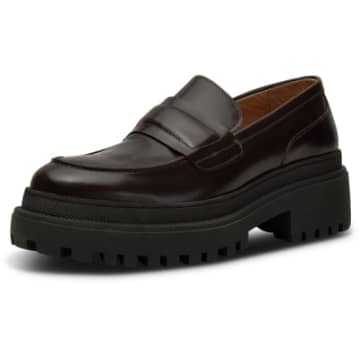 Shoe The Bear Bordeaux High Shine Iona Saddle Loafers In Burgundy