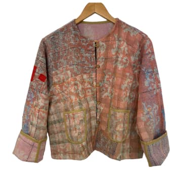 Behotribe  &  Nekewlam Jacket Cotton Kantha Reversable Vintage Fabric Subtle Pink