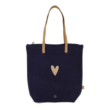 Zusss Cotton Shopping Bag Heart Dark Blue
