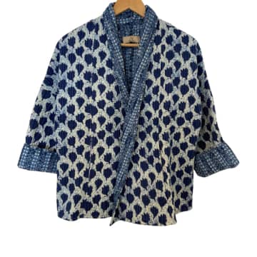 Behotribe  &  Nekewlam Jacket Cotton Kantha Reversable Blue Leaf