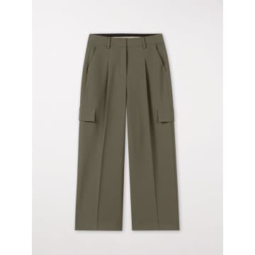Luisa Cerano Cargo Trousers With Front Pleat Greyish Khaki In Neutrals