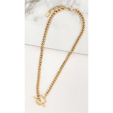 Envy Short Gold Curb Chain Necklace With T-bar