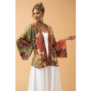 Powder 70s Kaleidoscope Floral Kimono Jacket In Sage