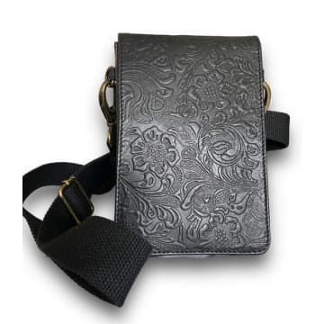 Collardmanson Black Floral Phone/ Wallet Bag In Neutrals