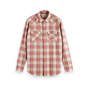 Scotch & Soda Taupe Regular Fit Checked Western Shirt