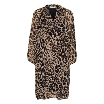 Inwear Nesdra Leopard Pleated Chiffon Dress In Patterned Black