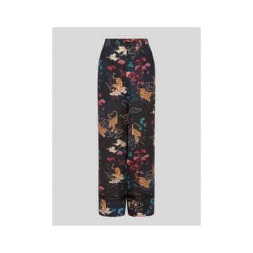 Hayley Menzies Black Courageous Tiger Printed Silk Trousers