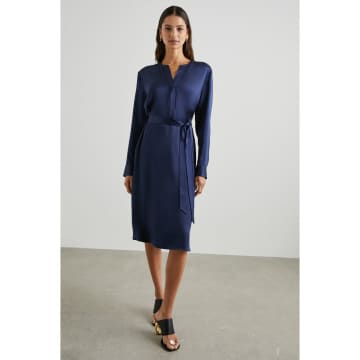 Rails Navy Nelle Satin Style Dress With Belt In Blue