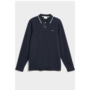 Gant Dark Marine Blue Long Sleeve Pique Polo Shirt