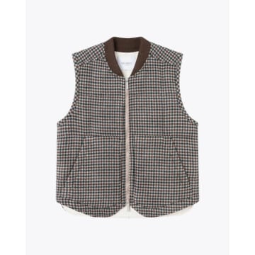 Les Deux Sand And Pine Green Houndstooth Vest In Neutrals