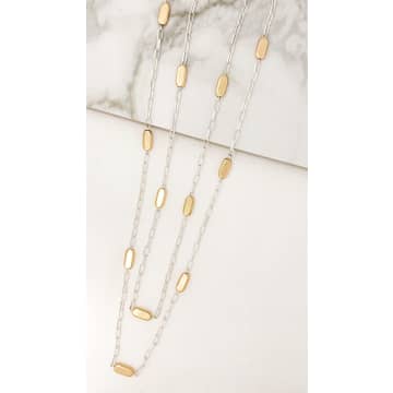 Envy Long Double Layer Two Tone Necklace With Gold Nugget Detail