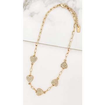 Envy Short Gold Necklace With Diamante Hearts