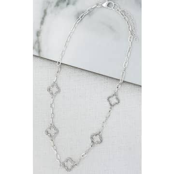 Envy Short Silver Necklace With Diamante Fleurs In Metallic