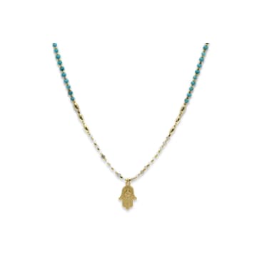 Boho Betty Lieu Turquoise Healing Hand Gold Necklace In Blue
