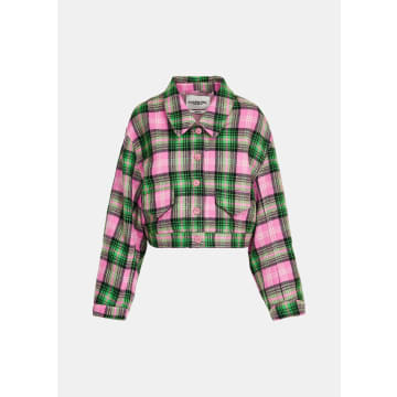 Essentiel Antwerp Earlier Green And Pink Check Wool Jacket