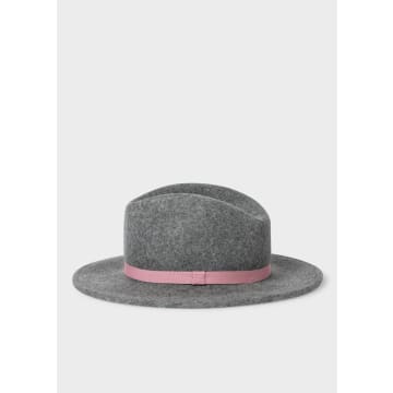 Shop Paul Smith Grey Fedora Hat With Pink Band