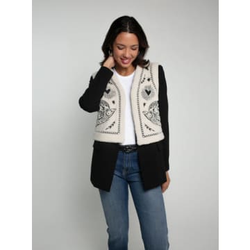 Nooki Design Free Bird Embroidered Faux Shearling Gilet-cream In Neutrals