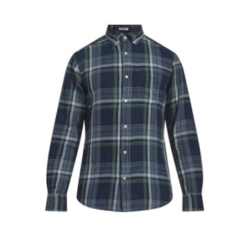 Gant - Regular Fit Indigo Twill Check Shirt In Dark Indigo And Green 3230170 989