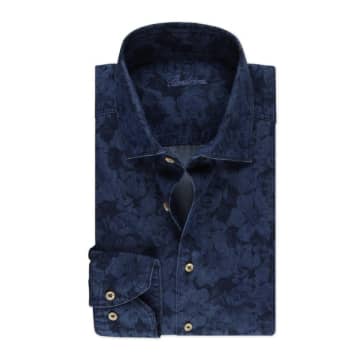 Stenströms - Slimline Navy Blue Casual Floral Denim Shirt 7747218695821