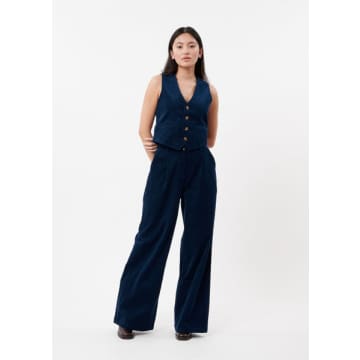 Frnch Philo Fine Corduroy High Waisted Wide Leg Trouser In Blue