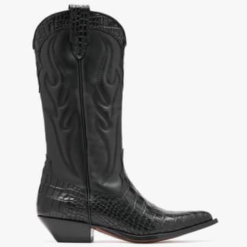 Sonora Womens Santa Fe Moc Croc Black Leather Western Calf Boots