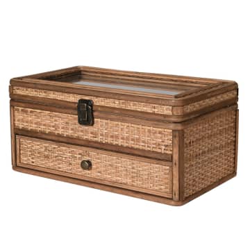 The Brownhouse Interiors Rattan/glass Jewellery Box In Brown