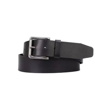 Hugo Boss Joris Large Buckle Leather Belt In Black